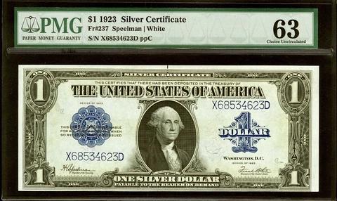 1923 Silver Certificate Speelman/White Fr#237 PMG CH 63 Great Color & Paper Cover