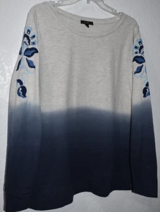 Lane Bryant 2X Sweatshirt Embroidered Dip Dye Long Sleeve Boho Shirt Top 18/20 - Picture 1 of 18