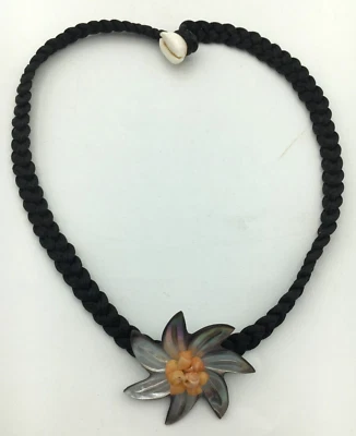 Mother of Pearl Necklace w/Silk Braided Cord and Shell Closure Island Look - Image 1 of 4