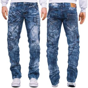 Kosmo Lupo Men's Jeans Unique Design Orange Stitch Regular Fit Stone Washed Dope - Picture 1 of 9