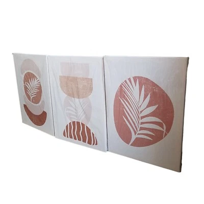 Conjunto de 3 paneles de impresión en lienzo de 12"x16" hoja abstracta tono tierra decoración de habitación Foto 1 de 4