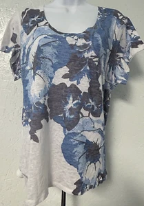 Kenneth Cole REACTION Blue White Black Floral Print Scoop Neck Shirt XXLarge - Picture 1 of 5