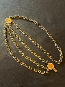 CINTURÓN CHANEL AUTÉNTICO Cadena Coco CC Medalla Oro Moneda 91cm Collar Cuero Vintage Envío Gratis - Imagen 1 de 24