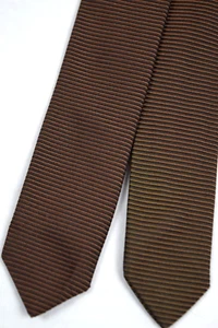 Neck Tie VTG 60s Brown Black Horizontal Ribbed Skinny Tie 51" x 1.75"Acetate - Picture 1 of 5