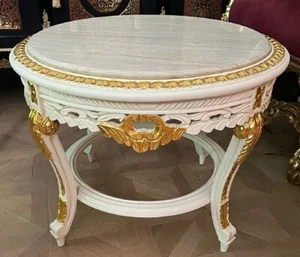 Casa Padrino Tavolino Barocco con Piano in Marmo Bianco Oro Crema Mobili Stile Antico - Foto 1 di 3