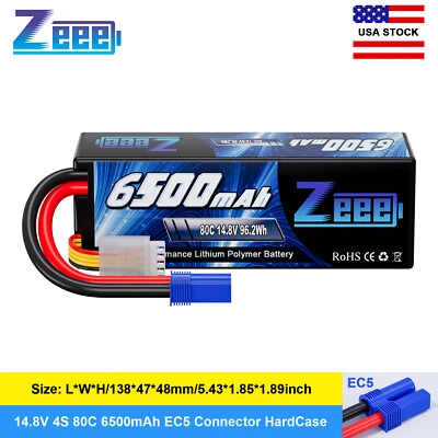 Zeee 4S Lipo Battery 14.8V 6500mAh 80C EC5 for RC 1/10 Scale Vehicles Car Truck - Image 1 of 4