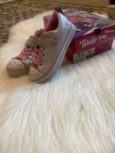 TwinkleToes by SKECHERS SNEAKERS Sparkletopia Light-Up Girl Size 11 *Silver/Pink - Picture 1 of 10