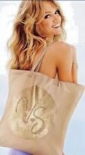 Victoria's Secret Beach Bag Tan Gold Studded Bling Canvas Tote