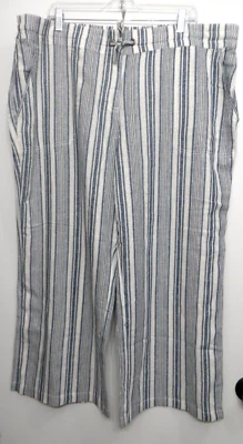 D & Co. Pants Womens Petite XLP Striped Pockets Pull On Linen Blend Lagenlook - Image 1 of 4