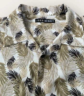 Camisa John Henry Para Hombre Pequeña Marfil Tropical Hoja de Palma Cuello Abotonada Foto 1 de 4