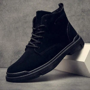 Men's High Top Boots Casual Leather Shoes Waterproof Non-Slip Thick Heel Round T - Picture 1 of 19