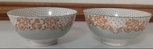 Patina vie Anthropologie Pattern Ceramic Bowl Set 2 Beige Greenish Gray Orange - Picture 1 of 4