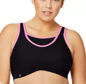 Reggiseno sportivo Glamorise nero rosa 46D senza rimbalzo senza fili senza imbottitura 1066 - Foto 1 di 6