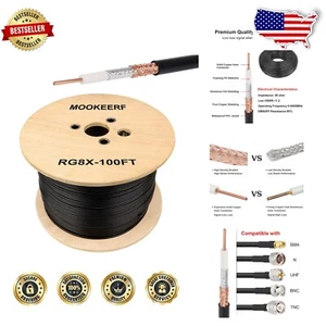 Outdoor & Indoor Use 100ft RG 8X Coaxial Cable - Low Loss for 50 Ohm Systems - Picture 1 of 8