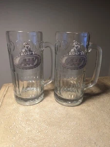 Two VTG 2000 A&W ROOT BEER Heavy Glass Stein 7” Papa Bear Logo Millennial - Picture 1 of 4