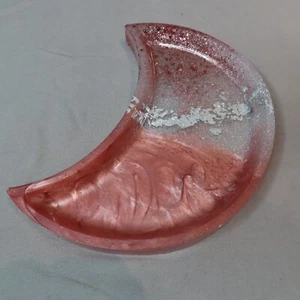 CRESCENT MOON Trinket Dish Jewelry Vanity Tray Pink Pearl Glitter Diamond Silver - Picture 1 of 11