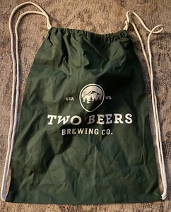 New TWO BEERS Brewing Co Seattle, WA Green Drawstring Bag Sack 17.5” X 14” - Picture 1 of 4