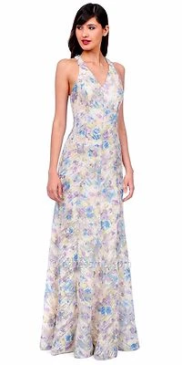 Maxi Vestido de Noche Floral Corte Halter Phoebe Kay Unger Largo Encaje 6 Foto 1 de 2