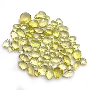 Natural Lemon Quartz Mix Briolette Cut Loose Gemstone Lot 19 Pcs 5-15 MM 50 CT - Picture 1 of 3