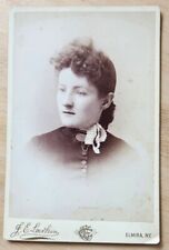 Elmira, NY Cabinet Card woman w neck ribbon Upstate NY, J.E. Larkin, nice back