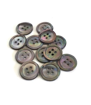 12 Buttons Brown Gray Iridescent Natural Real Shell 4-Hole Sew Sewing 19 mm SH39 - Image 1 of 4