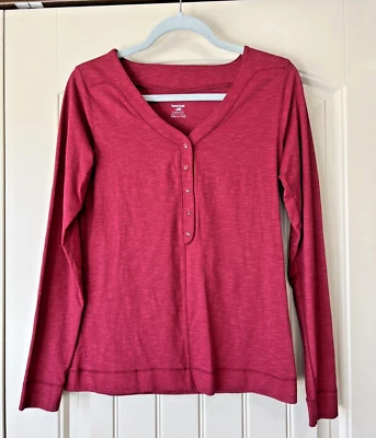 Camisa tejida manga larga cuello en V de algodón orgánico magenta Horny Toad para mujer talla S Foto 1 de 4