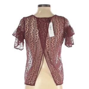 NWT BCBGeneration Maroon Red Lace Ruffle Flutter Open Back Crochet Top Size XXS - Picture 1 of 8