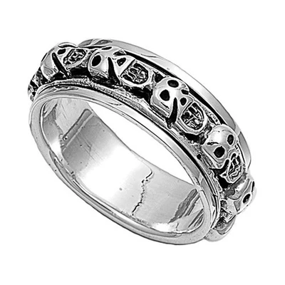 Anel giratório masculino 8mm 925 prata esterlina mão direita caveira/caixa de presente tamanho 13 - Imagem 1 de 3