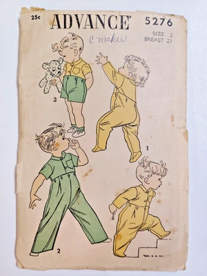 Advance 5276 One Piece Sleeper Pants Suit Sewing Pattern Boys 2 2T VTG Shorts - Image 1 of 4