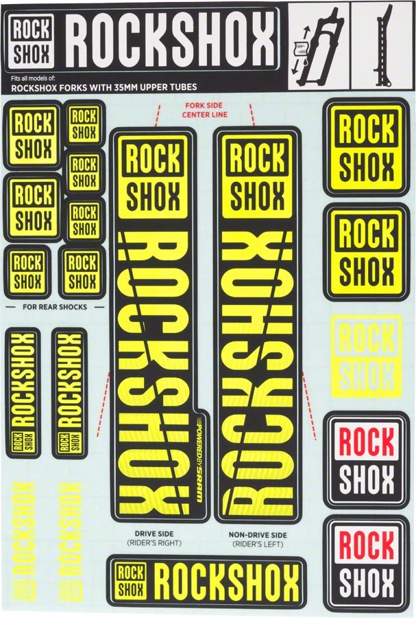 RockShox Fork Decal Kit - 35mm, Yellow - Image 1 of 1
