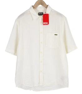 DIESEL S-Umbe-Sslab Men Shirt L White Short Sleeve Linen Spread Neck RRP€150 - Picture 1 of 16