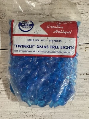 Star Twinkle Lights Pegs Ceramic Christmas Tree Bulbs VINTAGE NOS Etched Turq. - Image 1 of 4