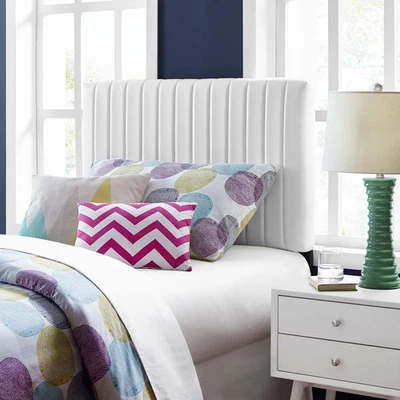 Cabecero doble tapizado de cuero vegano acolchado canal Modway Keira en blanco Foto 1 de 4