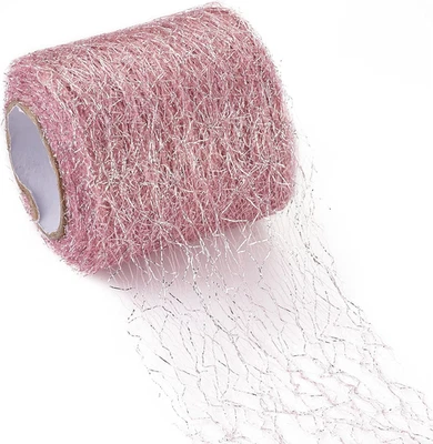 20 Yards Spider Web Lace Net 3 Inches Pink Mesh Ribbon Roll Big Hole Tulle for D - Image 1 of 4