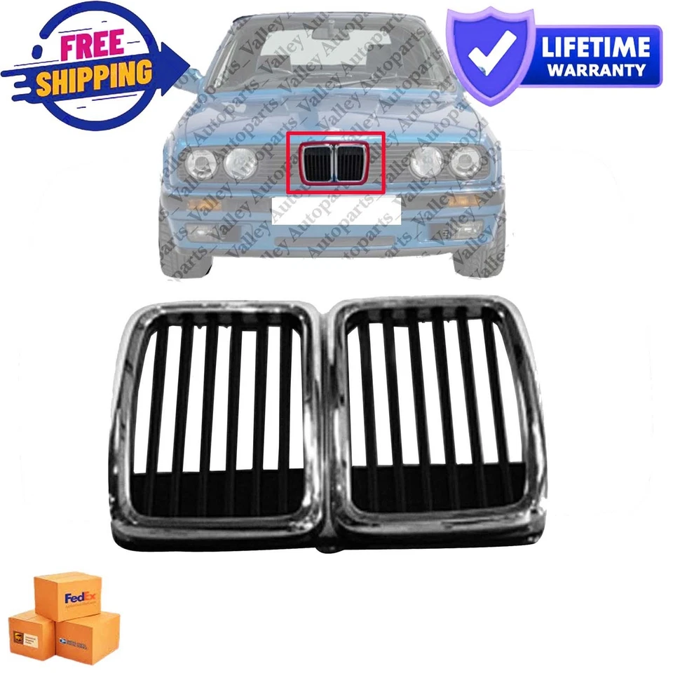Chrome & Black Front Center Grille For 1984-1992 BMW 318i New Premium BM1200101 Foto 1 de 2
