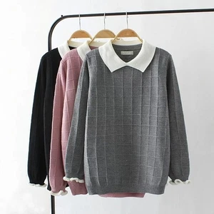 Lady Girl Pullover Knitted Sweater Ruffle Long Sleeve Jumper Shirt Winter Preppy - Picture 1 of 15