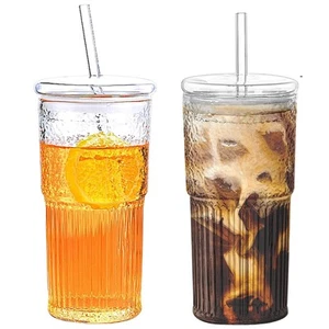 2PCS Glass Cups with Lids and Glass Straws, 20OZ Iced Coffee Cups, Home Essen... - Picture 1 of 8