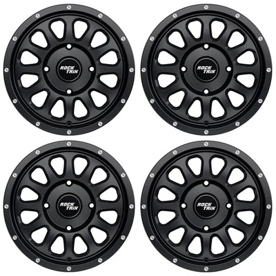 4pc 14" RT111 RockTrix Wheels ATV UTV SxS, 14x7, 5+2, 4x110 4/110, Matte Black - Image 1 of 4