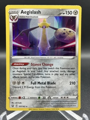 Holo  Aegislash - 107/163 Battle Styles Rare Pokemon TCG - Image 1 of 2