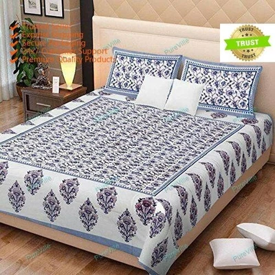 Screen Printed 3 Kaam Jaal Pure Cotton Gray Double Bed Sheet With 2 Pillow Cover - Image 1 of 4