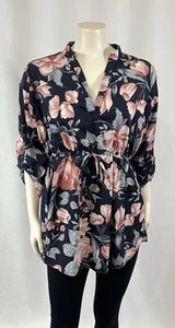 Blusa floral para mujer Hint of Blush cuello en V mangas enrollables poliéster talla L - Imagen 1 de 3