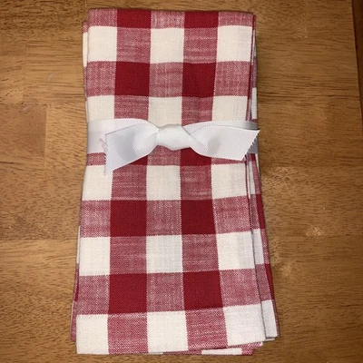 4 servilletas de algodón rojas y crema Pottery Barn Dalton Check NUEVAS Foto 1 de 2