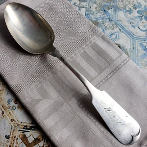 90% COIN SILVER W P BINGHAM 1900's Vintage Monogrammed 8.25" Serving Table Spoon - Picture 1 of 10