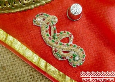 Ethnic Motif Beaded Goldwork Zardozi Applique Indian Asian Patch BridalMA772 - Image 1 of 4