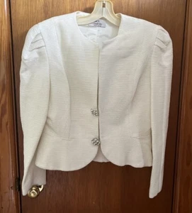 Vintage SILK 'N SANDERSON Blazer Jacket Off-White RHINESTONE BUTTONS Peplum - Picture 1 of 21