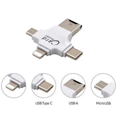 TF Card Reader for iPad iPhone 13 12 11 X Samsung S20 S10 LG G5 Type C Android - Image 1 of 4