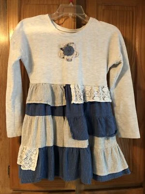 MIMI & MAGGIE Girls 10-12 Ruffled L/Slv Soft Cotton Jersey Dress With Lace - Image 1 of 4