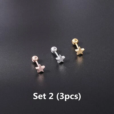Juego de 3/6 piezas de aretes de acero quirúrgico 18G circonita cúbica hélice tragus piercing joyería Foto 1 de 4