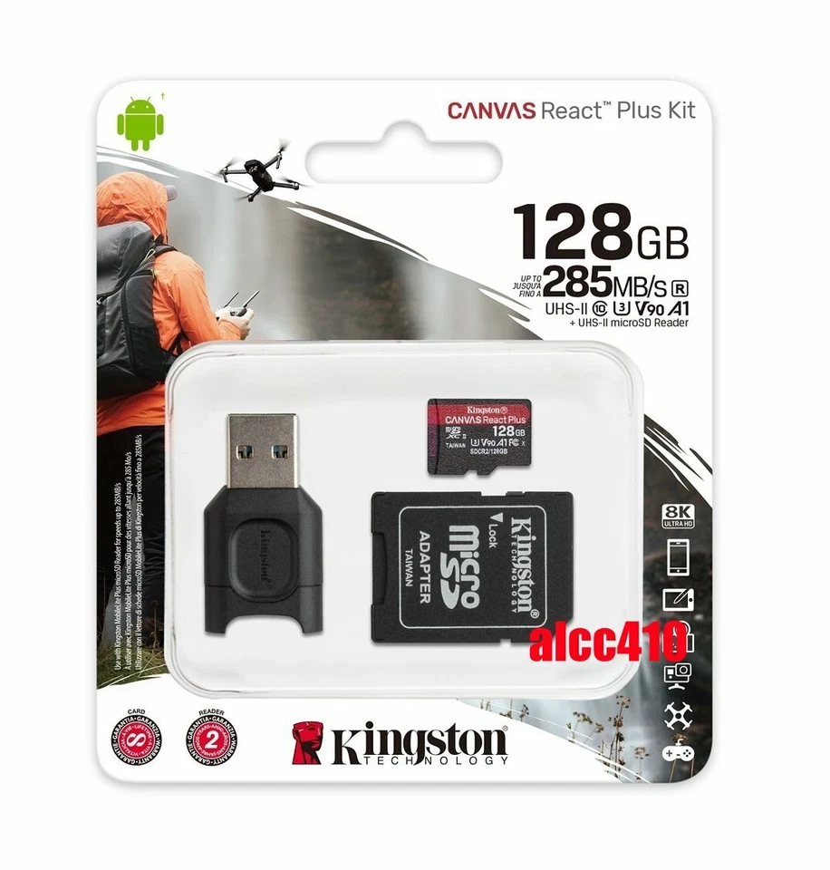 Kingston Canvas React Plus 128GB Micro SDXC Card with Reader UHS-II 285MB/s - Image 1 of 1