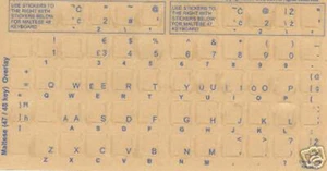 Maltese Keyboard Stickers Blue Letters Reverse Print - Picture 1 of 1